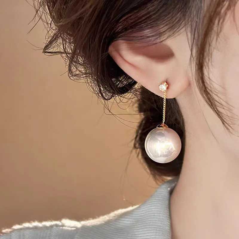 Korean Style Light Luxury Simple Long Imitation Pearl Dangle Earrings For Women Fashion Sweet Crystal Jewelry Party Gifts Y250401