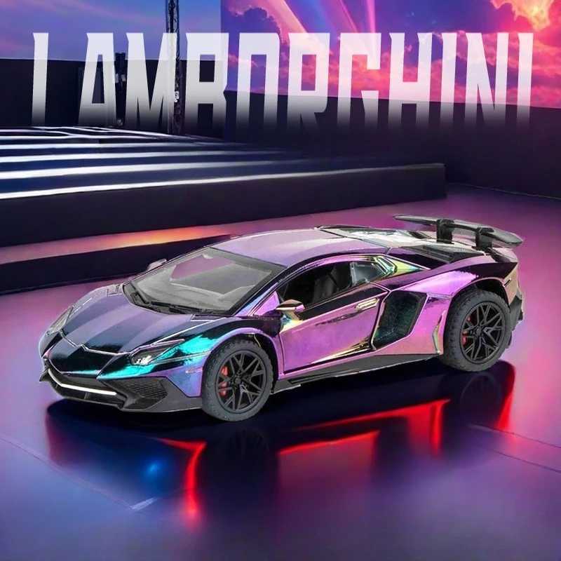 1 32 electroplated Lamborghini SVJ LP750 supercar model with sound light childrens boy die-casting toy car micro sound X250402