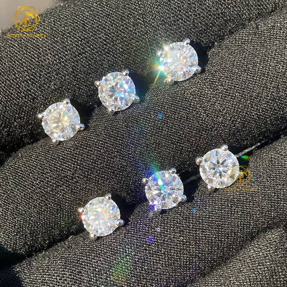 Trendy Stud Earrings Moissanite 8mm 4 Claws Colored Moissanites 925 Silver Geometric Pattern Stylish Jewelry Boys Girls Parties