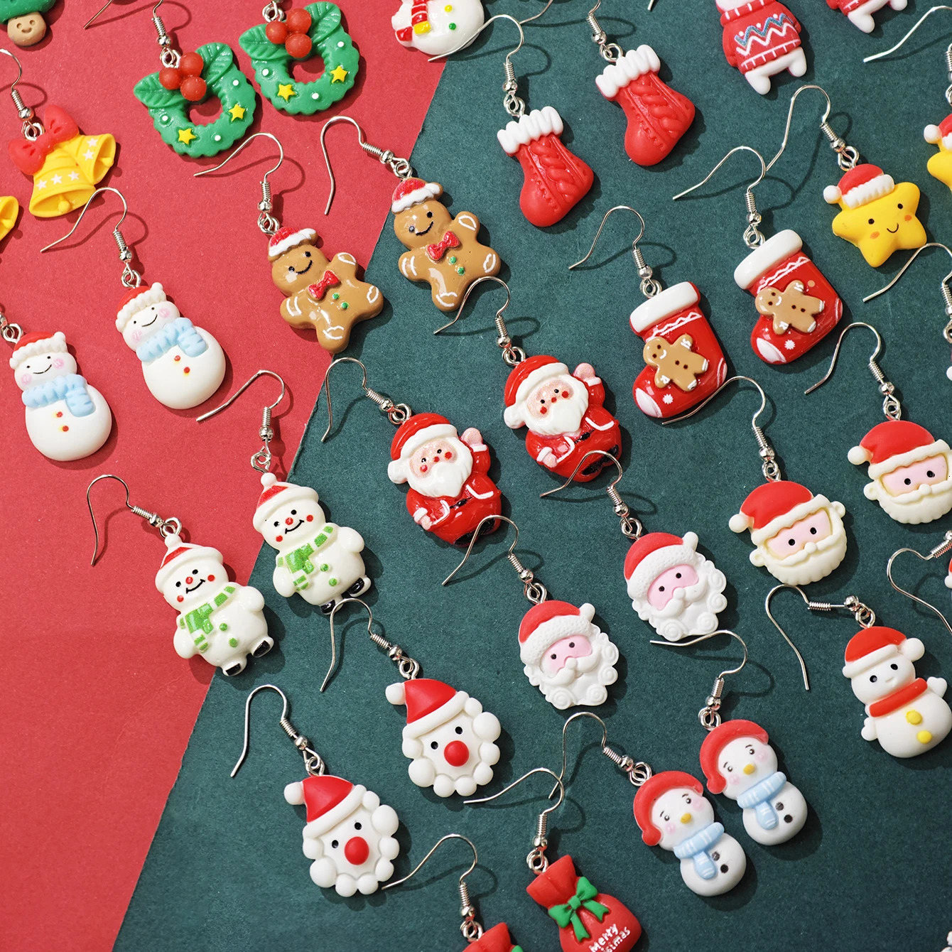 46pcs Cute Creative Christmas Series Resin Earring Set Gingerbread Man Christmas Tree Reindeer Pendant Accessories Gift 251031