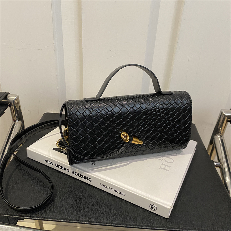 2025 New Woven Texture Baguette Bag, Vintage Soft Leather Handbag, Women's Crossbody & Top-Handle Evening Purse