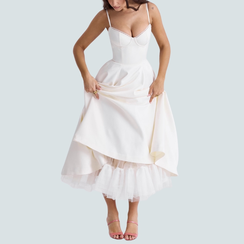 Sexy women's new suspender V-neck sleeveless dress tutu dress long dress