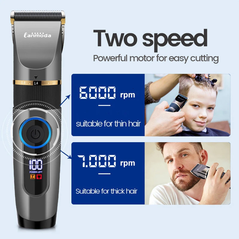 Professional Hair Clipper Rechargeable Electric Trimmer For Men Beard Kids Barber Cutting Machine Haircut LED Screen Waterproof 251030