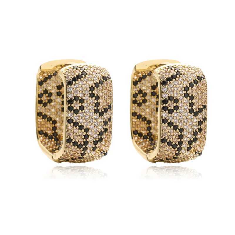 Hecheng Leopard Design Square U-shaped earrings with AAA cubic zirconia earrings Exaggerated Jewelry 1 pair Y250401