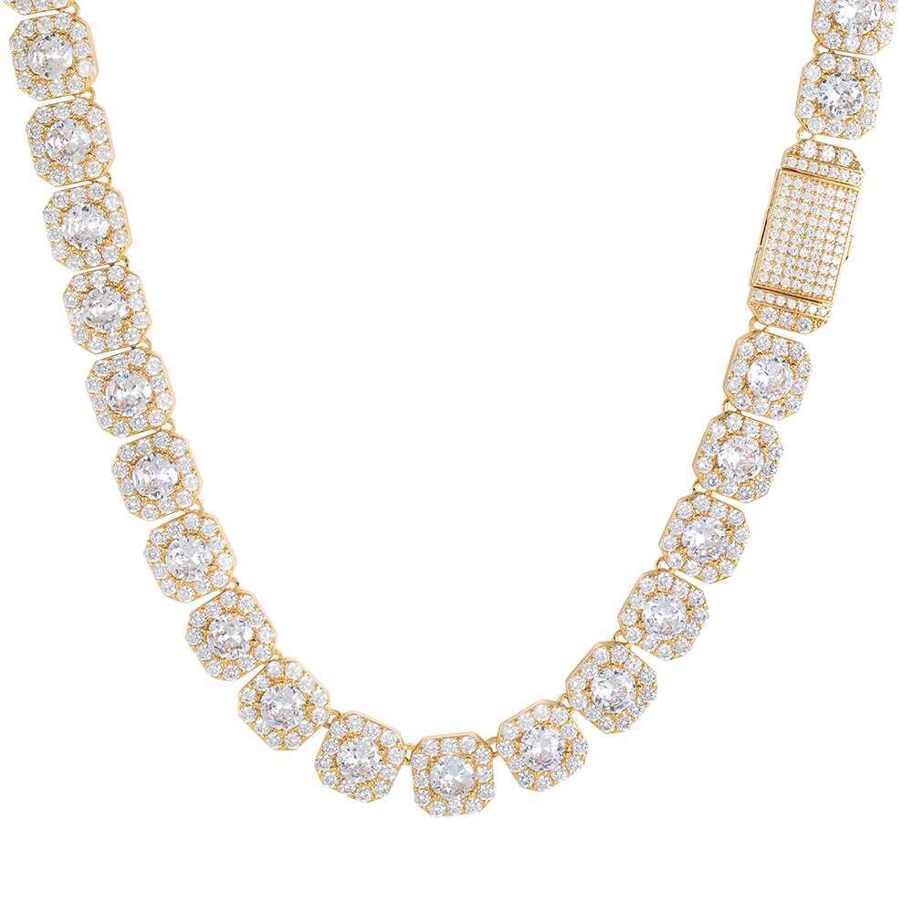 10mm Gold Plated Clustered Tennis Chain Necklace Iced Out Baguette Cubic Zircon Choker Necklaces