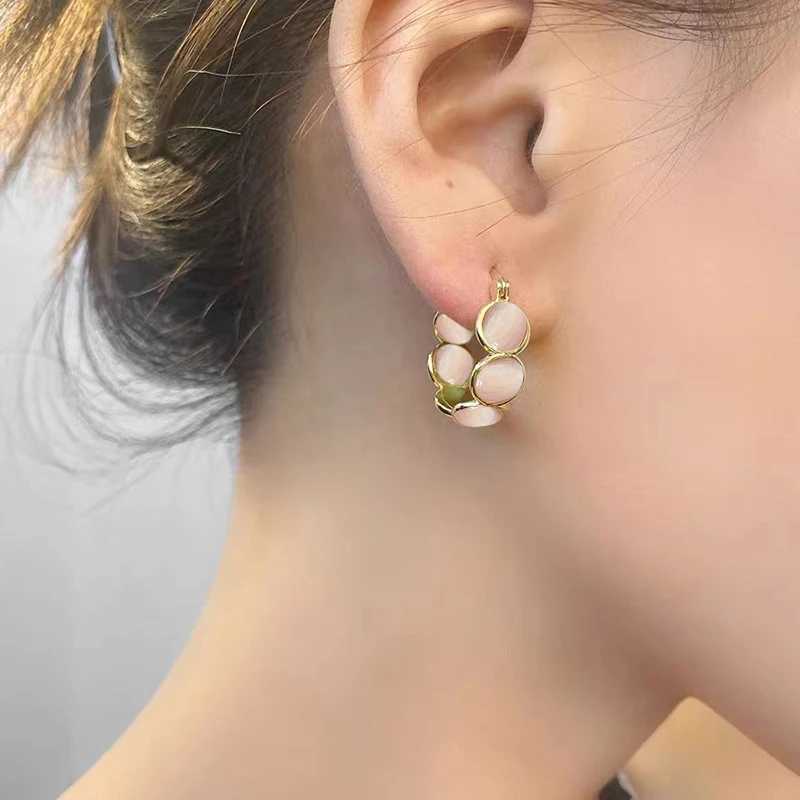 Sweet Girls Pink Round Protein Stone Ring Earrings 2025 New Design Jewelry Luxury Accessories Suitable for Womens Daily Wearing Earrings Y250401