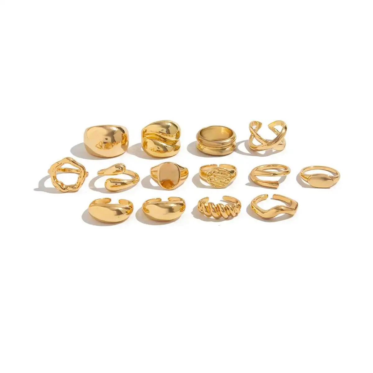 PuRui 14PcsSet Retro Creative Silver Color Rings for Women Men Gothic Chunky Thick Hollow Rings Finger Open Adjustable Jewelry 251031