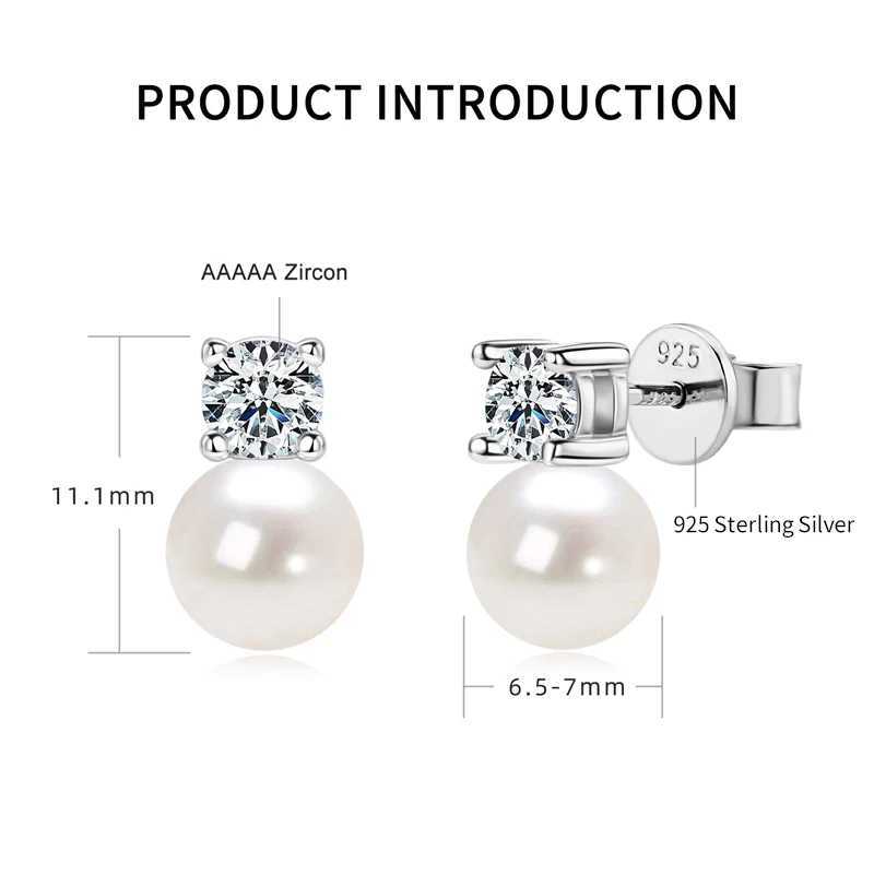 AINUOSHI 925 sterling silver womens earrings with 8-9mm white shell beads and 3.5mm zircon earrings suitable for womens fashion jewelry gifts Y250401