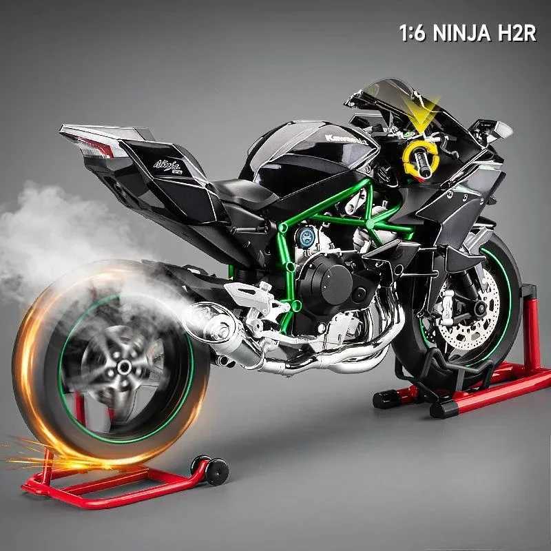 Alloy racing motorcycle model die-casting spray 1 6 Kasaki H2R sound and light can guide motorcycle toy birthday gift Z250402