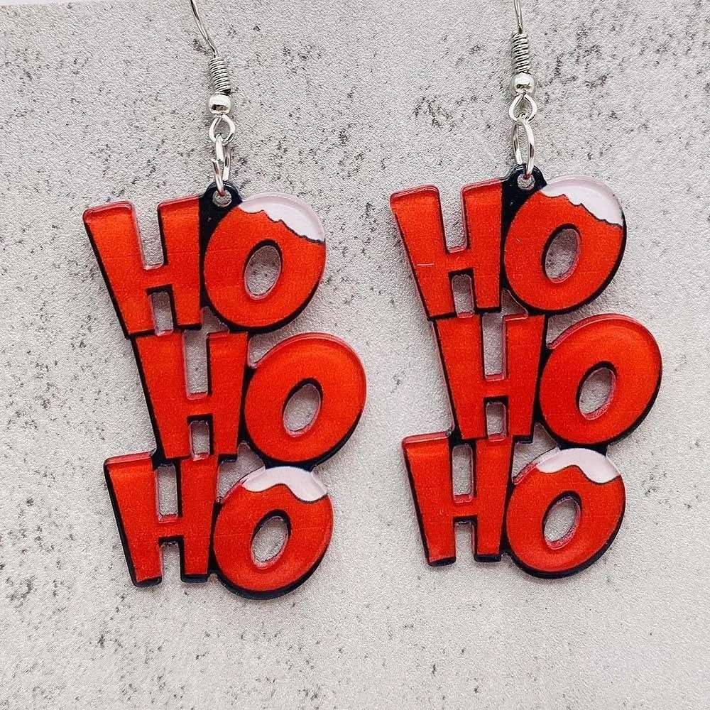Christmas 2D Flat HOHOHO Earrings Cartoon Funny Hand Bell Acrylic Pendant Earrings for Women Party Decoration Festival Jewelry 251031