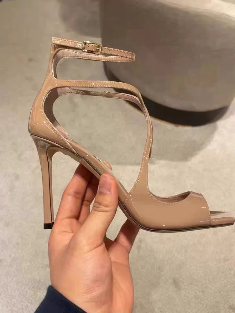 European and American Womens Square Toe Sandals Summer Nude Patent Leather Stiletto Sexy High Heels 251030