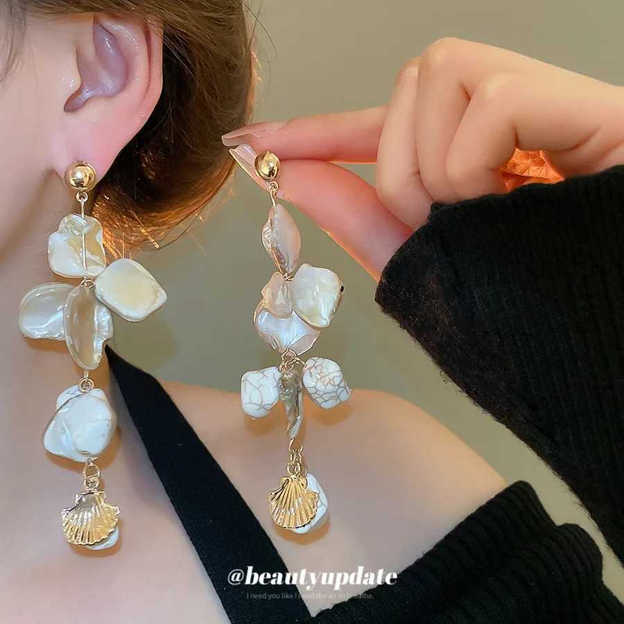 European And American Temperament Irregular Shell Long Tassel Dangle Earrings For Women Fashion Sweet Metal Jewelry Gifts Y250401
