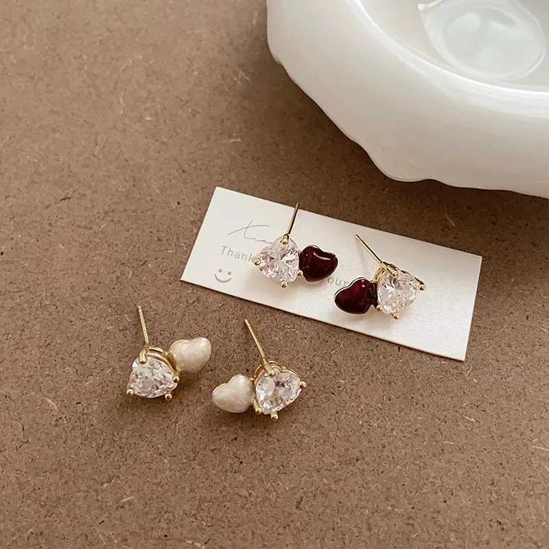 2025 New Arrival Small And Exquisite Simple Red Love Zircon Stud Earrings For Women Fashion Cute Sweet Jewelry Gifts Y250401