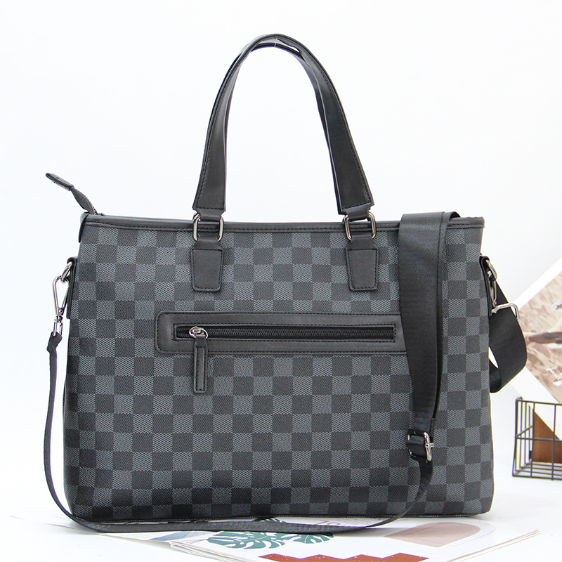 2025 new Handbag simple and trendy business bag men's briefcase computer bag plaid Korean style single-shoulder crossbody bag