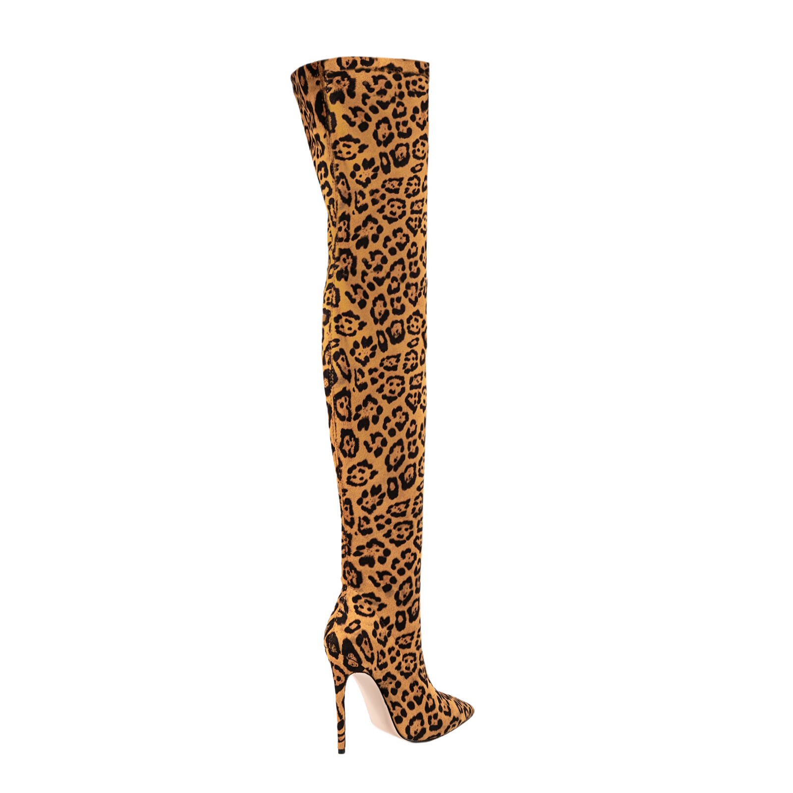 Chengdu Artisan Cheetah Print Over Knee Boots Stiletto Heel Stretch Suede Thin Fit Thigh High Boots