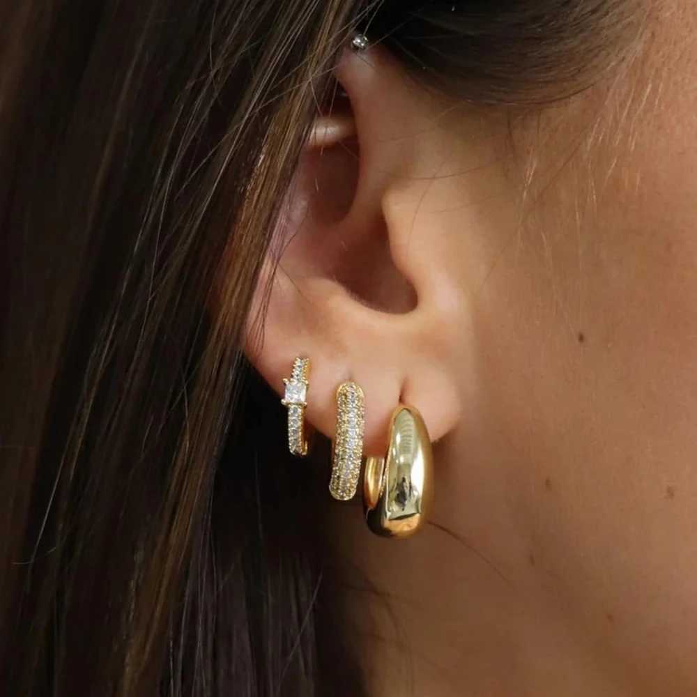 3 pairs/set of 18K gold-plated thick hoop earrings suitable for women CZ zircon stackable cartoon little Hatch earrings jewelry girl gift Y250401