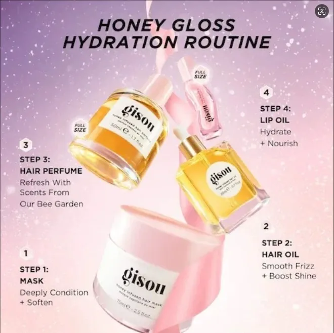 Gisou Honey Fragrance Balm Moisturizing Lip 4-Piece Set Lips Plumping Gloss Hair Essential Oil