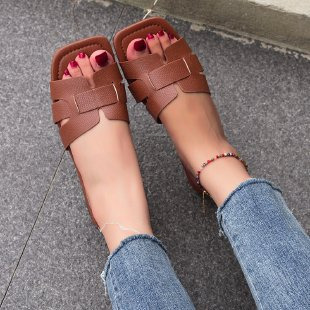 New Designer Sandals With Free Shipping Large Size New 15 Colors Flat Bottomed Square Toe Leather Patchwork Slippers Women's Sandals