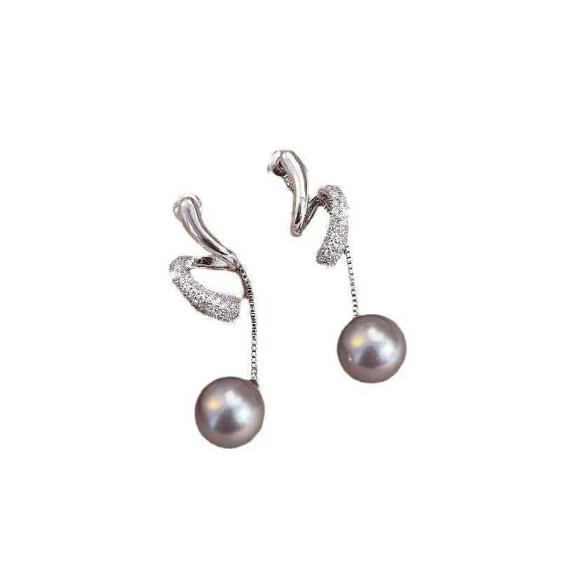 Light Luxury Niche Design Crystal Long Tassel Grey Pearl Dangle Earrings For Women Fashion Elegant Geometry Jewelry Gifts Y250401
