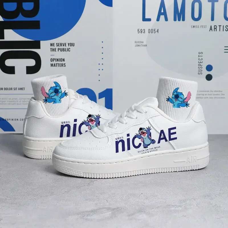 Lilo New Tennis Print Sport ShoesCouple White Cartoon Sneakers Children Casual Shoes