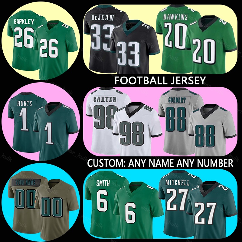 33 Cooper DeJean Football Jersey 1 Jalen Hurts 6 DeVonta Smith 11 A.J.Brown 17 Dean 68 Mailata 20 Brian Dawkins 92 Reggie White 9 Nick Foles 62 Jason Kelce 26 Saquon Barkley