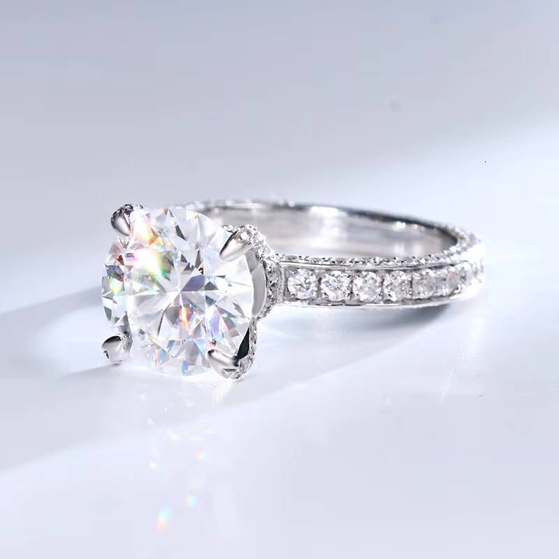 Round Cut 4ct White Gold Moissanite Ring 9k 10k 14k 18k Moissanite Jewelry Engagement Ring for Women Gifts