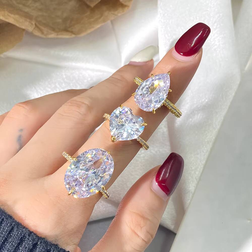 FOXI High Quality Engagement Rings Jewelry Oval Heart Marquise Asscher Cut Women Ice Crushed 8A Zircon 925 Sterling Silver Rings