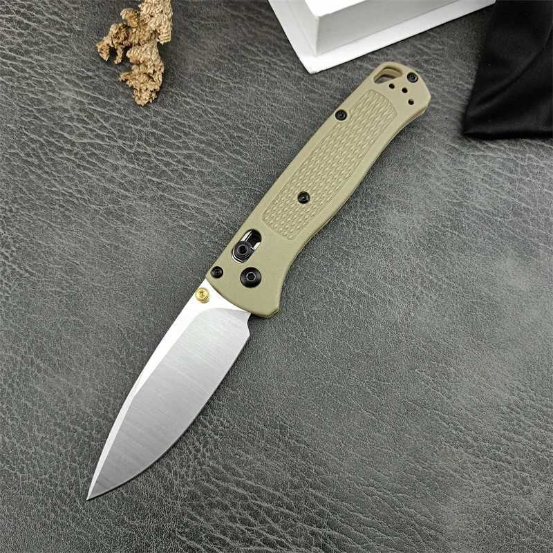 BM 535 Folding EDC Pocket Knife 440C Blade Khaki Nylon Fiber Optic Handle High Quality Camping Outdoor Survival Practical Knife ToolW250402