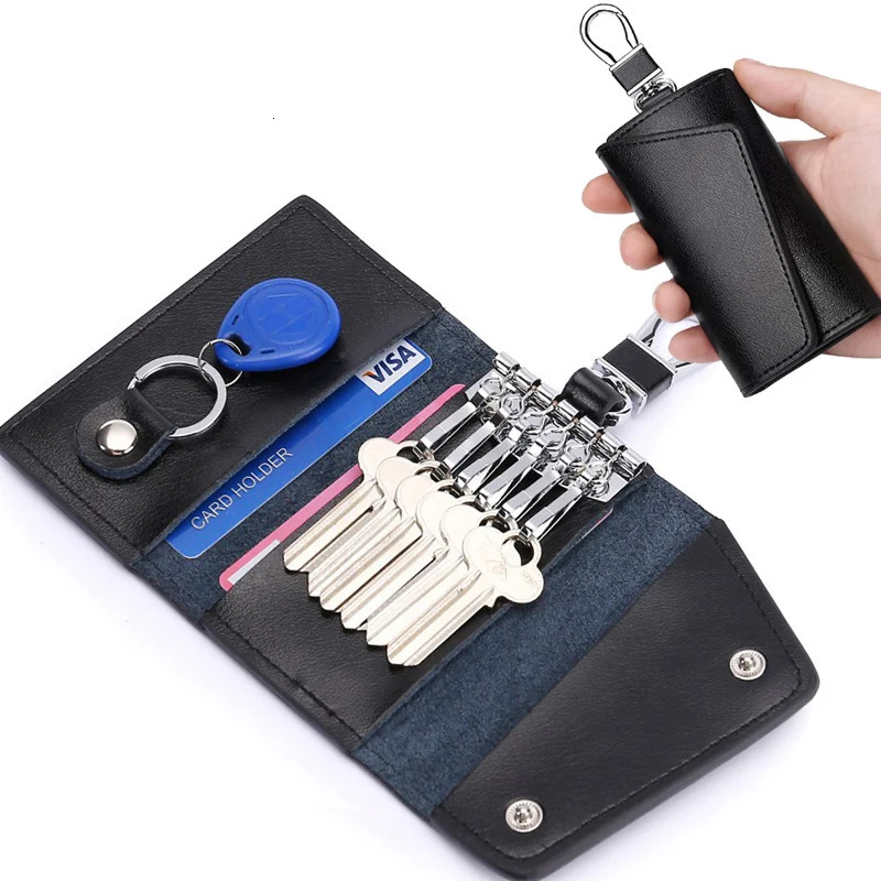 Fashion Portable Genuine Leather Housekeeper Holders Case Mini Card Bag Unisex Key Wallets Simple Solid Color Key Storage Bag 250402
