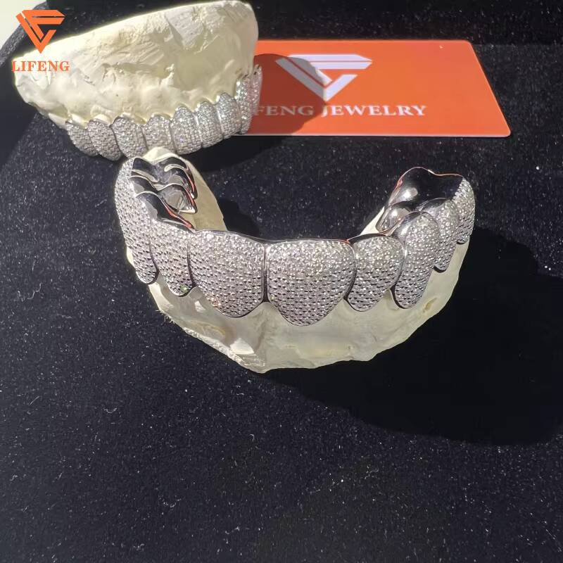 Hiphop Grillz Ice Honey Comb Inlay VVS Moissanite Silver White Gold Plated Diamond Personality Custom Rapper Singer Grillz Men