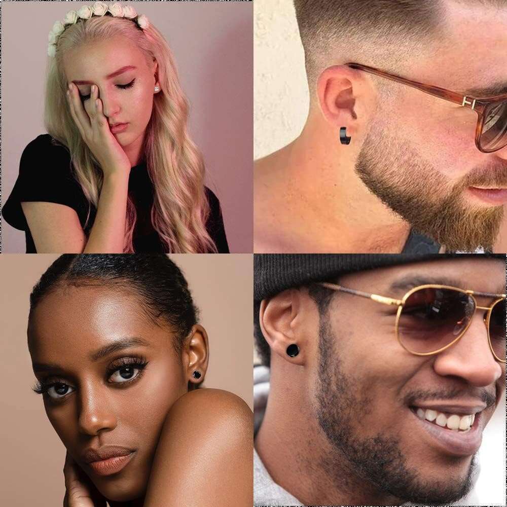 15 Pairs Black Men,Stainless de Mens Stud Set Aretes Para Hombre Male hoop Surgical Steel Ear Rings for Men Earrings Hypoallergenic