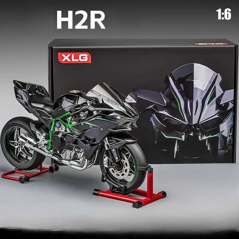 Alloy racing motorcycle model die-casting spray 1 6 Kasaki H2R sound and light can guide motorcycle toy birthday gift Z250402