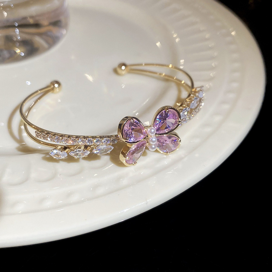 Super Shiny Zircon Butterfly Double Layer Open Korean Style Sweet Temperament Versatile Bracelet Light Luxury High-end Feel Women's Jewelry - view 3