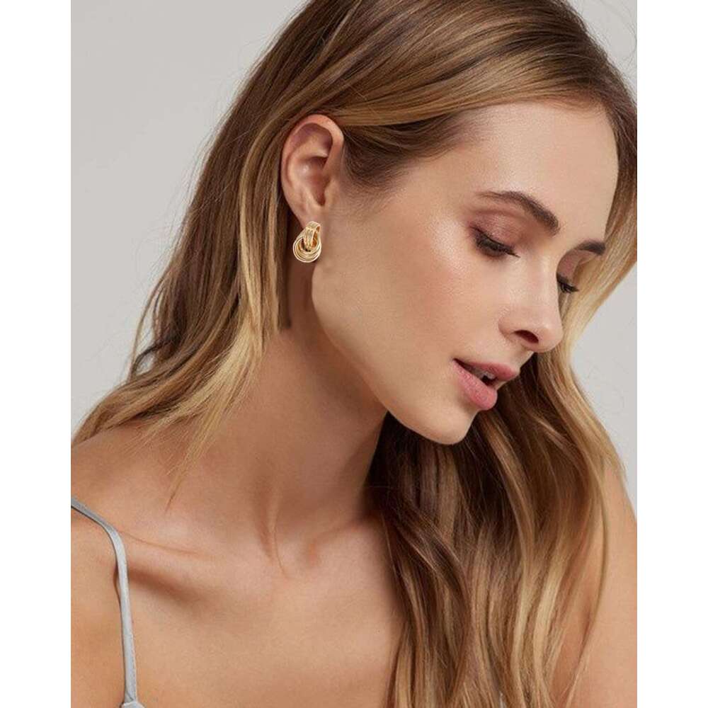 Trendy Gold Knot Heart for Women Colored Drop Dangle Statement Earrings Chunky k Earring Jewelry