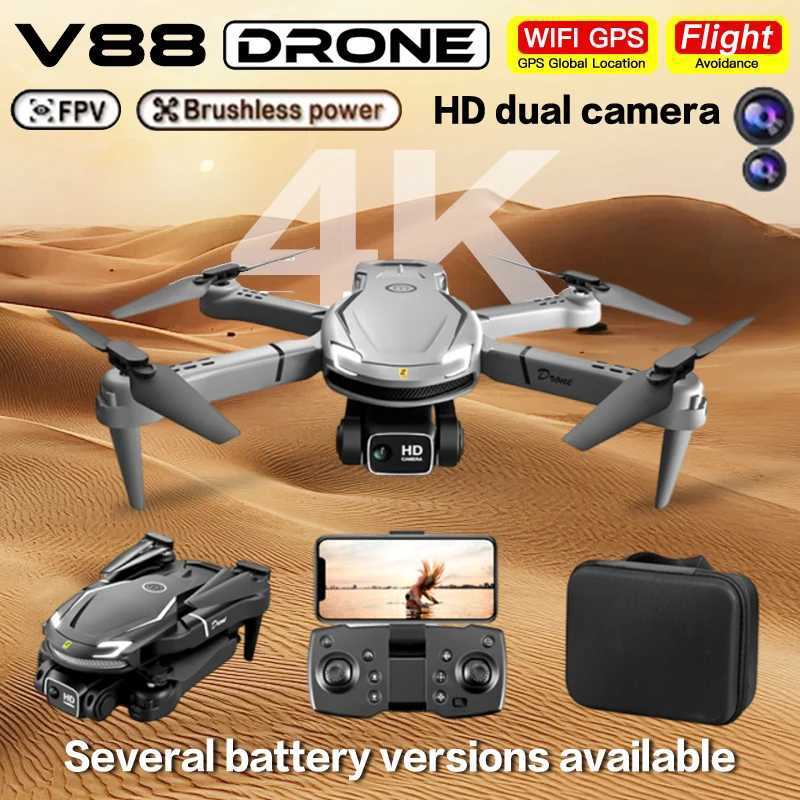 Drone Accessories 2025 New V88 Drone 8K GPS Professional HD Aerial Photography Dual Camera Folding Remote Control Aircraft Four Helicopters z250402