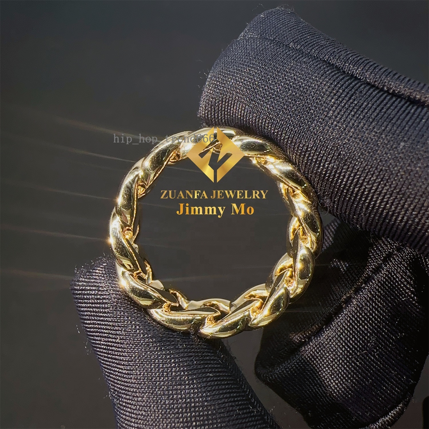 Custom Made 14k Real Solid Yellow Gold Hand Made Luxury Style Hip Hop Iced Out Miami Cuban Band Ring for Man