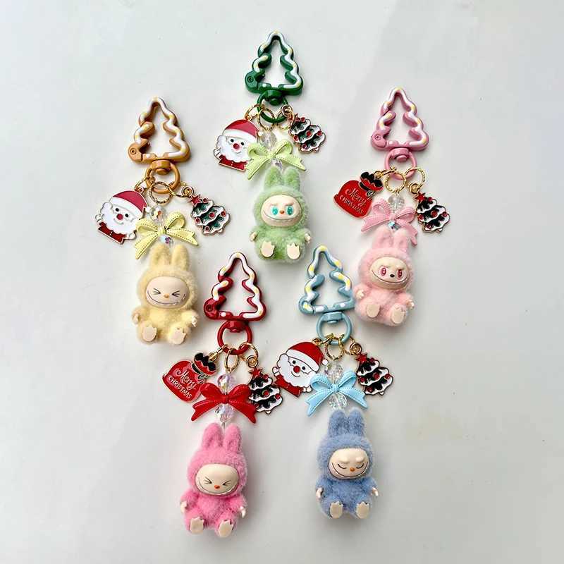 Mini Labubu keychain cartoon creative 3D doll student backpack pendant car keychain womens display 2025 W250402