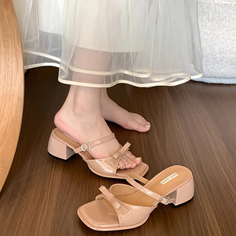 Summer womens open toe thick sole slider fashion bow comfortable outdoor party dress shoes 250402BJ - view 4
