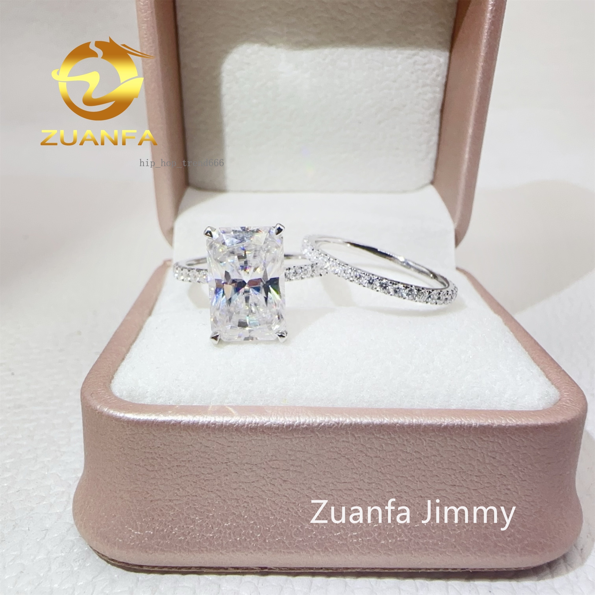 Custom Elegant Bridal Jewelry 10k 14k Solid White Gold 5CT Crushed Radiant Moissanite Diamond Engagement Band Ring Set