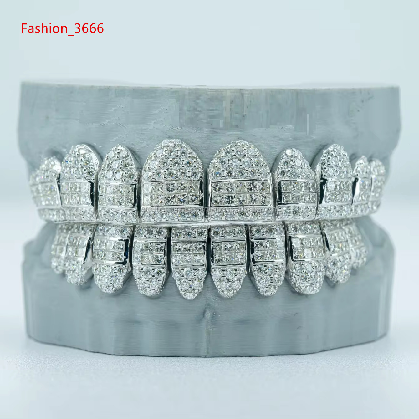 Custom VVS Iced Out Moissanite Round and Princess Cut Mixed Invisible Set Diamond Teeth Grillz Top Bottom Silver Jewelry for Men
