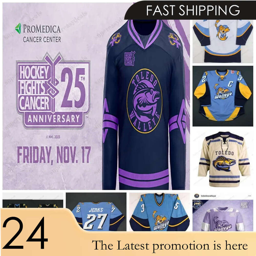 2023 Walleye Hockey Jerseys 22 Naurato 30 35 Pearce 86 Evan Rankin Toledo Brandon Hawkins Custom