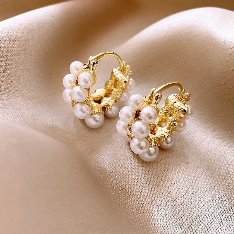 French Style Light Luxury Irregular Imitation Pearl Geometric Dangle Earrings For Women Fashion Elegant Metal Jewelry Party Gift Y250401