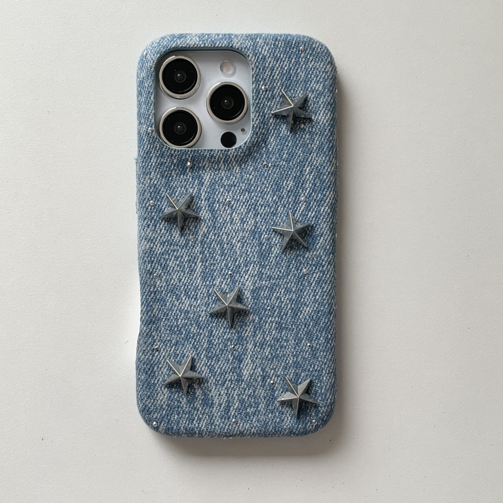 Denim Five-Pointed Star Phone Case Compatible with iPhone 17/16/15 Pro Simple Shockproof iPhone 14/13 Cartoon