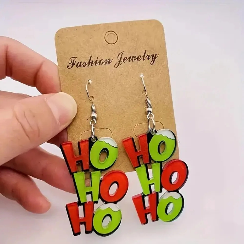 Christmas 2D Flat HOHOHO Earrings Cartoon Funny Hand Bell Acrylic Pendant Earrings for Women Party Decoration Festival Jewelry 251031