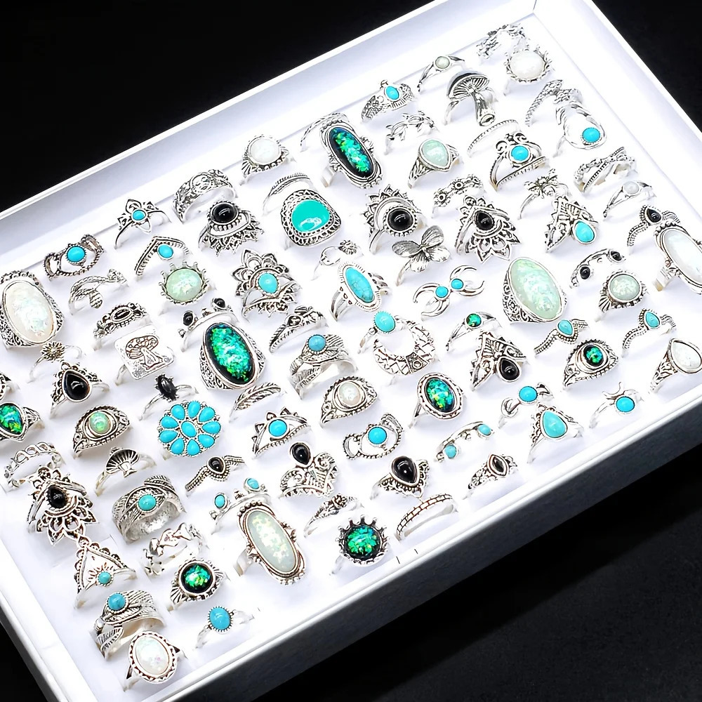 20Pieces Vintage Bohemia Turquoise Rings Set For Women Men Mix Style Geometry Flower n Finger Jewelry Party Gifts 251031