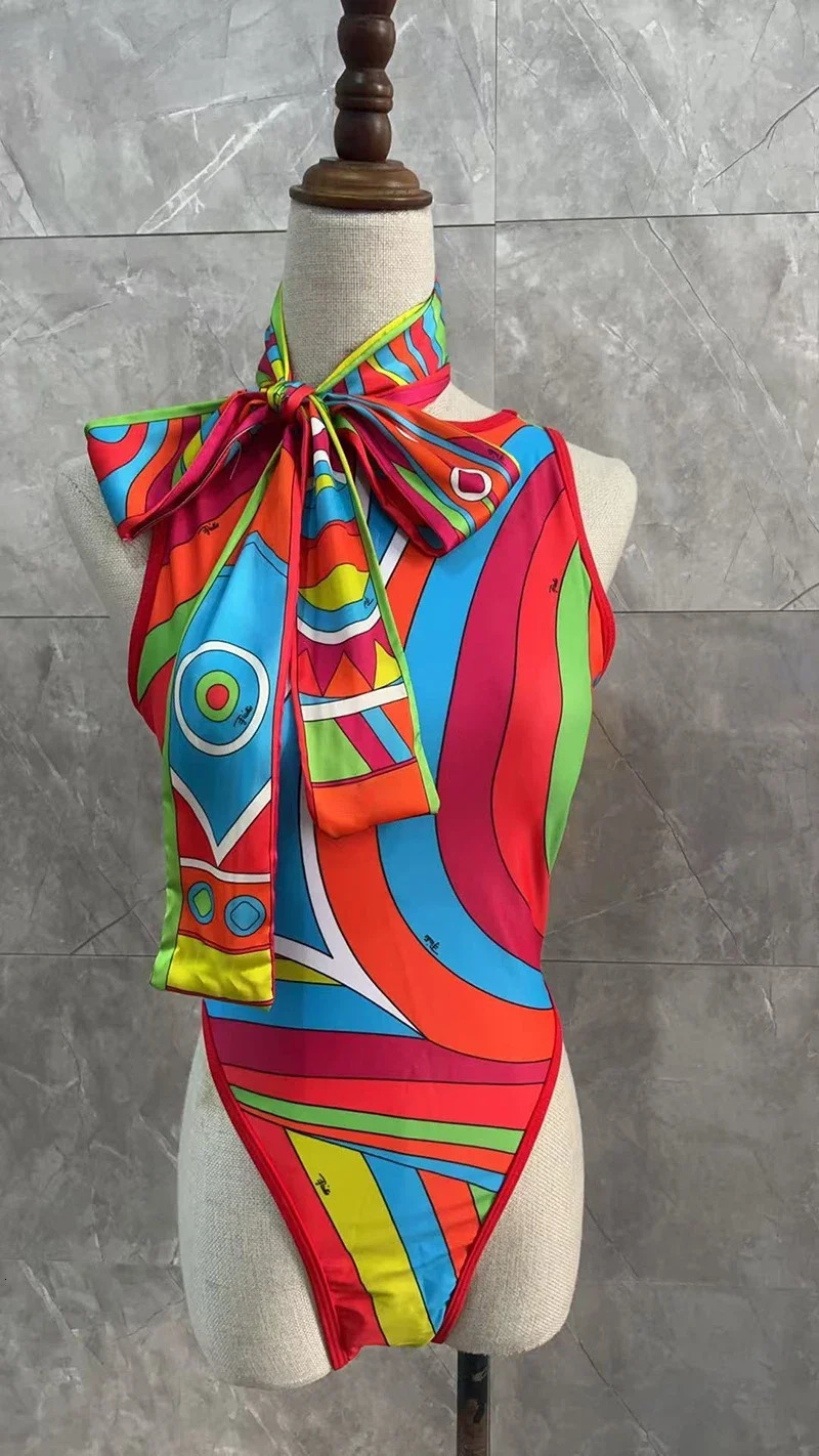 n womens red swimsuit scarf bikini set European fashion beach sexy onepiece 250402