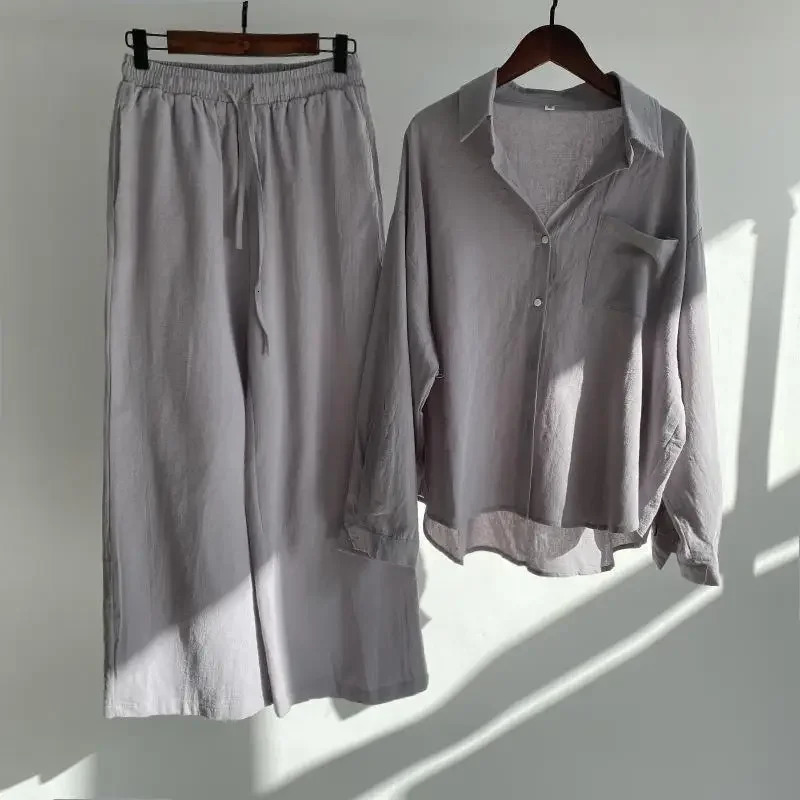 Spring/Summer Retro Cotton Linen Womens Loose Mens Shirt Set Womens Foreign Trade Wholesale 250327