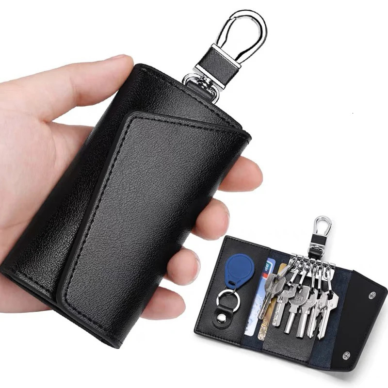 Fashion Portable Genuine Leather Housekeeper Holders Case Mini Card Bag Unisex Key Wallets Simple Solid Color Key Storage Bag 250402