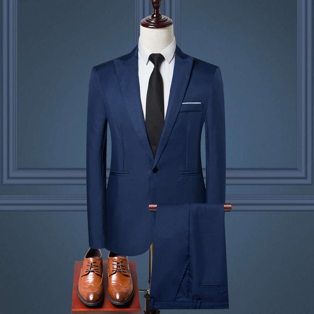 Men's men's European American fashion solid color business casual suit two-piece set, 2025 new style, chic and elegant clothing