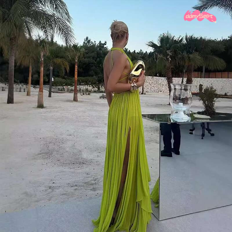 Elegant O-neck Sleeveless & Long Skirt Set Sexy Backless Hollow Out Solid Loose 2Pc Suits Women Fashion Pleated Holiday Outfits #ddmySept